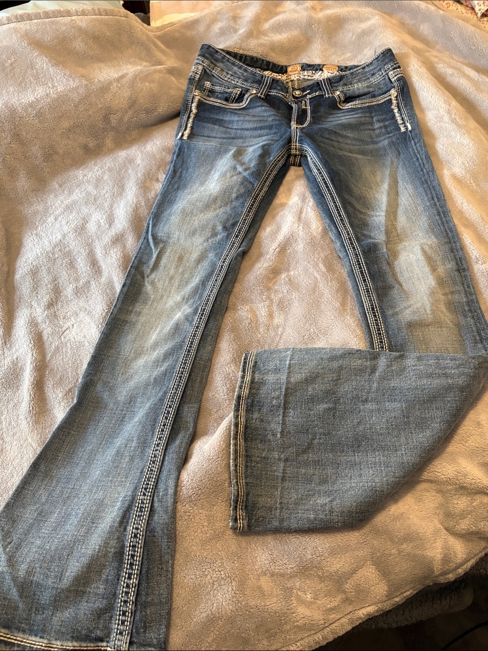 Studio Blue Denim Studio 5 Skinny Boot Jeans Size 30x33 Rhinestone Thick Stitch